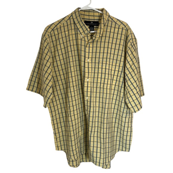 Consensus Other - Consensus Sportswear Mens XL Yellow Blue Plaid‎ Short Sleeve Button Up Shirt